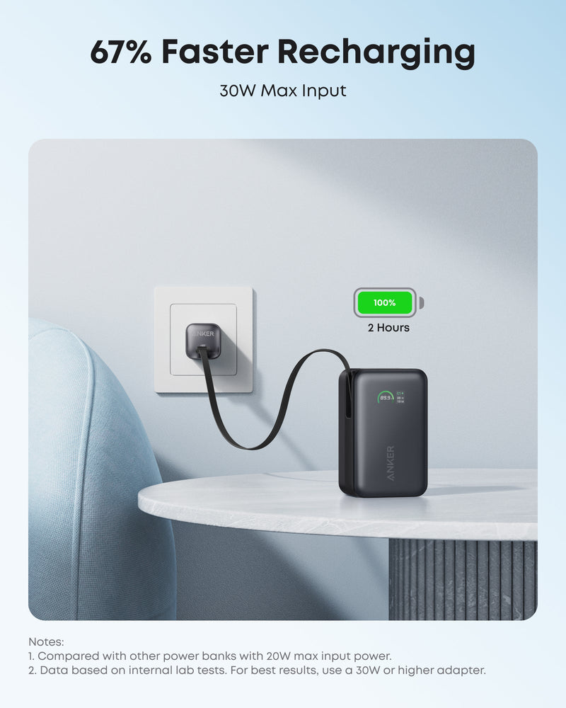 Anker Nano Power Bank (10K, 45W, Built-In Retractable USB-C Cable)