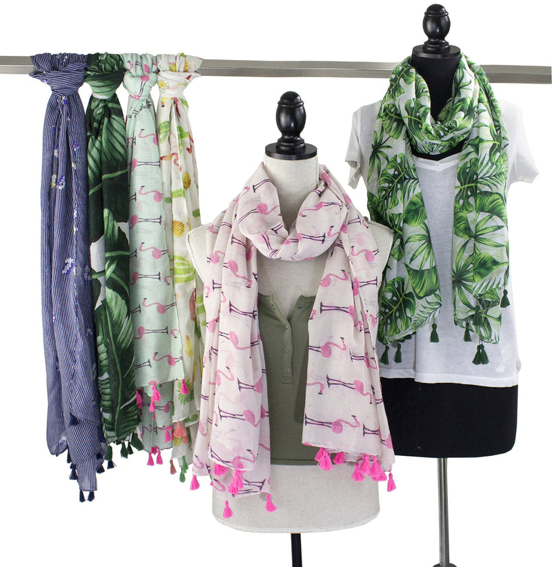 stylesilove Lightweight Womens Flamingo Tassels Soft Cotton Scarf Shawl