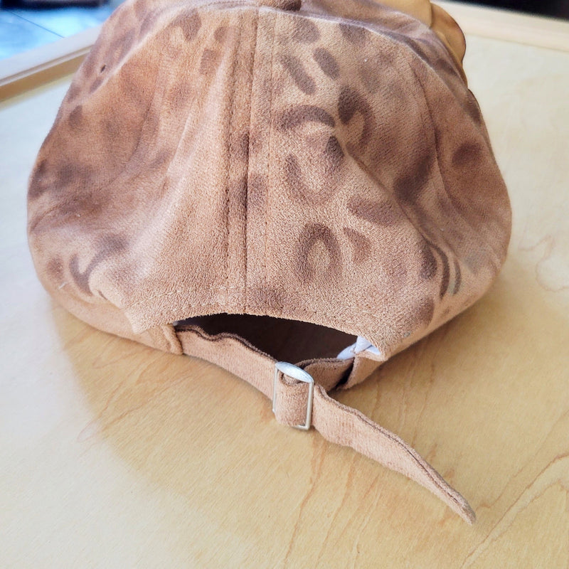 Hand-Painted Leopard Suede Baseball Cap w/ Flowers Tan 986L