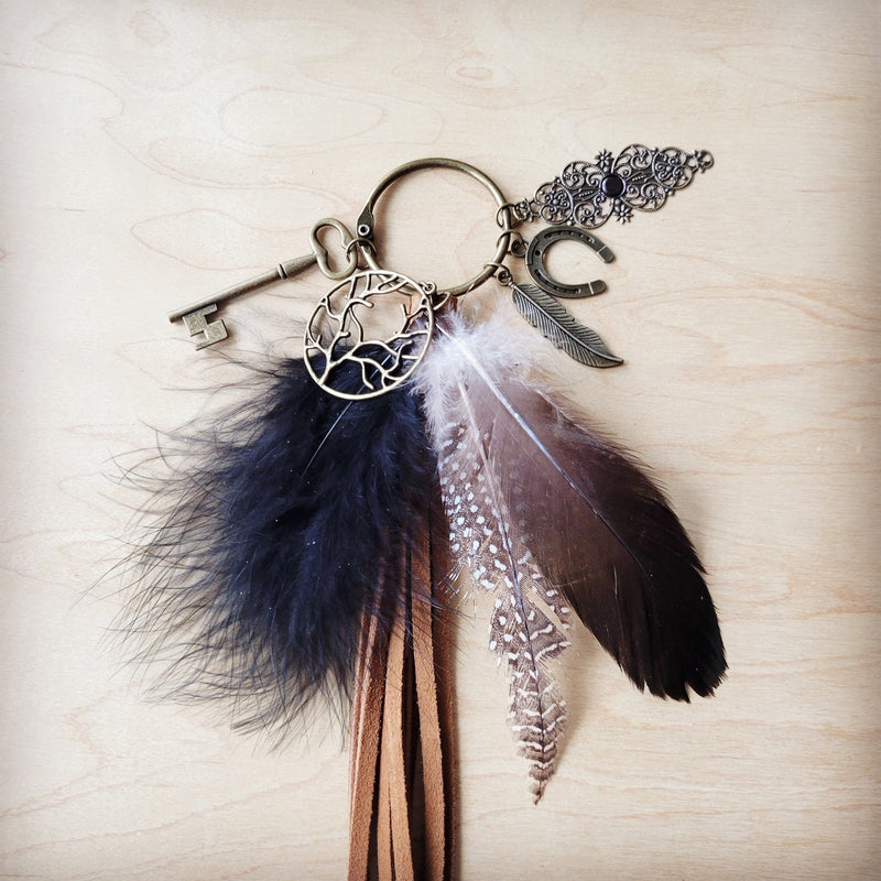 Boho Western Leather Boot Bling Charm Feather & Tree 500k