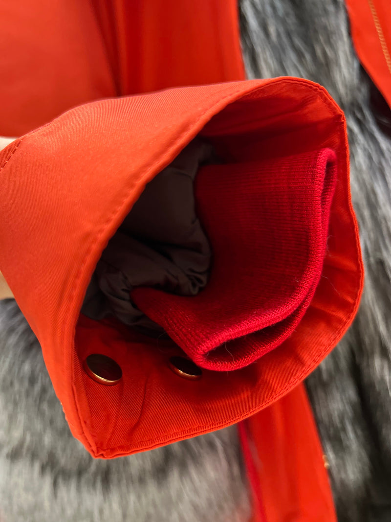 Roma Genuine Silver Fox Fur Rabbit Fur Insulated Parka in Red