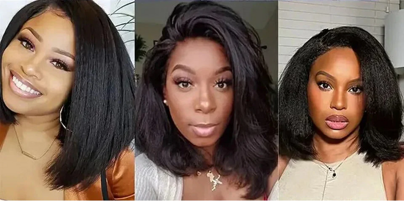 Short Kinky Straight Bob Wig | Glueless Human Hair C Lace with Natural Hairline