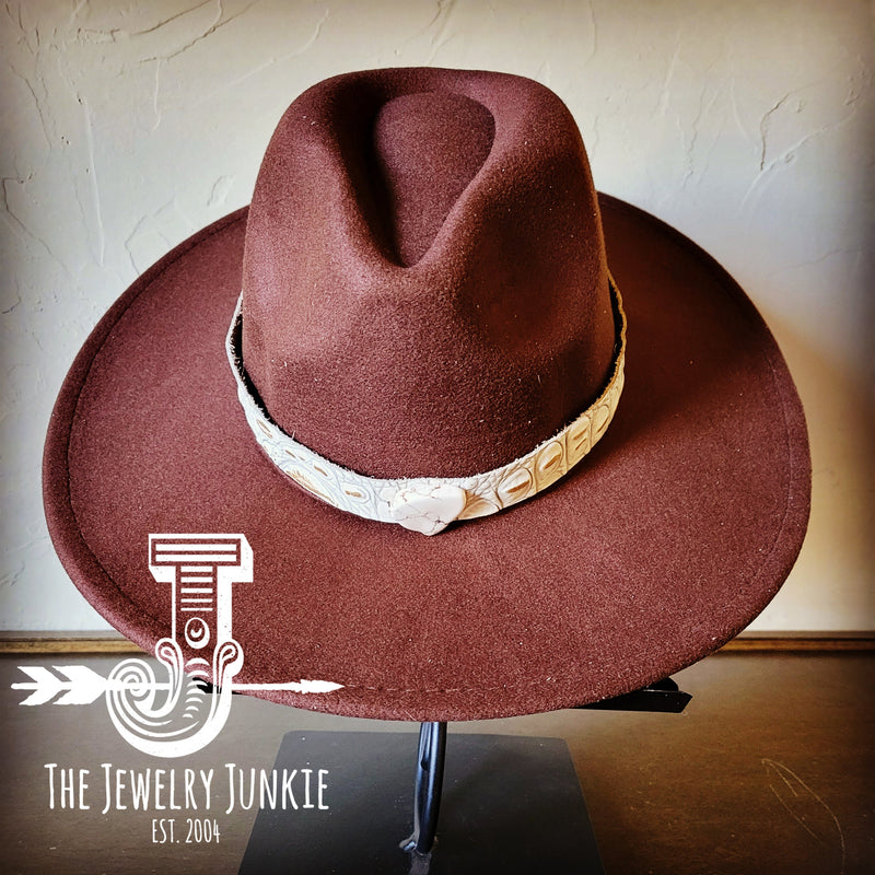 Boho Western Felt Hat w/ Choice of Leather Hat Band w/ Turquoise Slab-Brown 980h