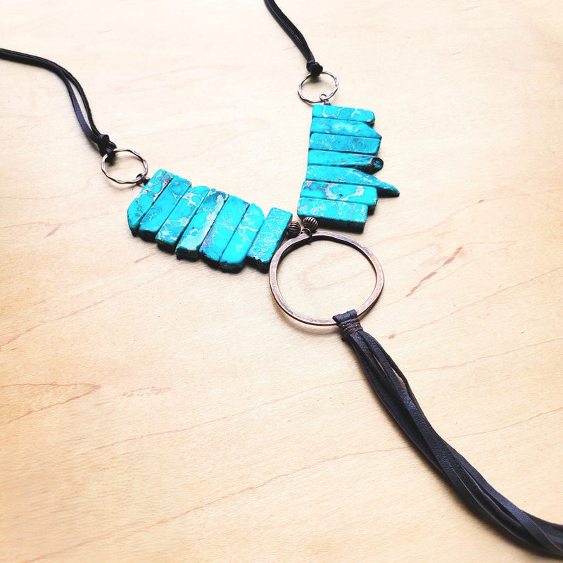 Imperial Jasper Slab Necklace w/ Copper Hoop & Tassel 252h