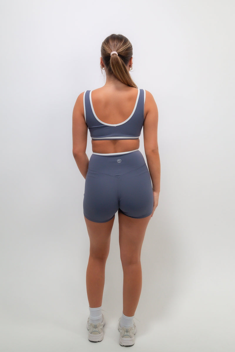 I Am Right Where I Need To Be Slate Blue Butter Sports Bra