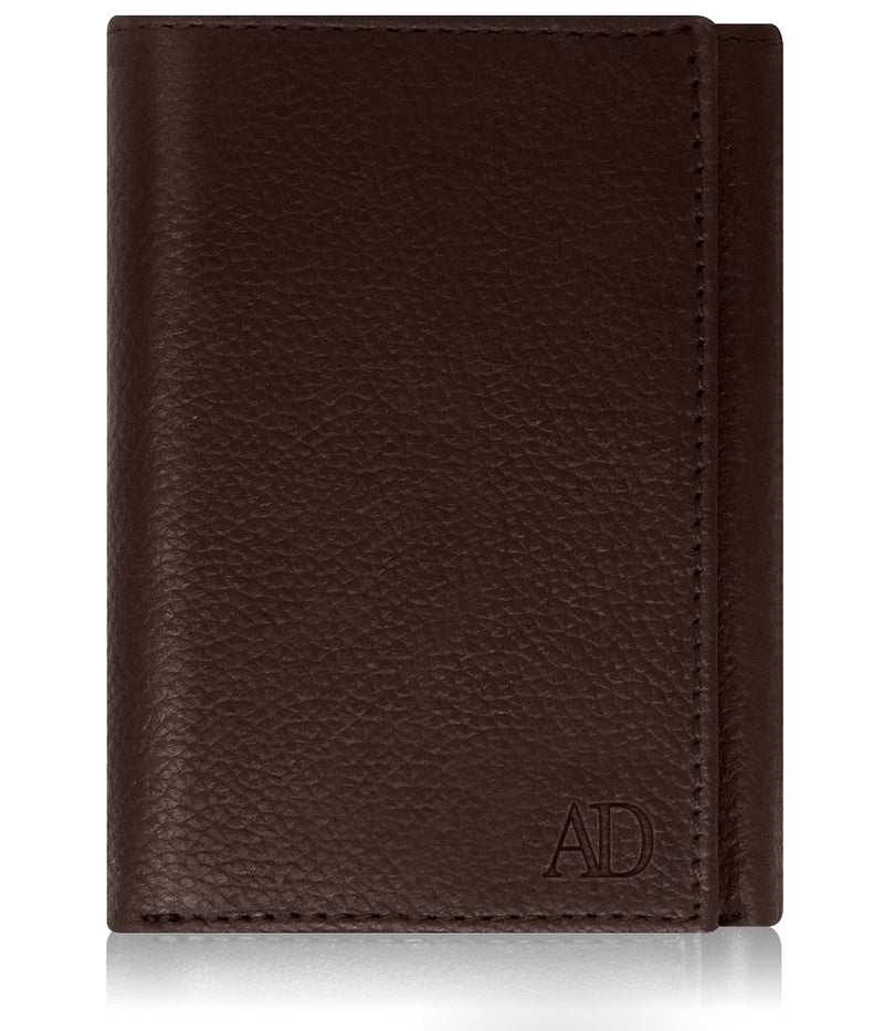 Genuine Leather Trifold Wallet – Flip-Up Dual ID Windows, RFID Blocking