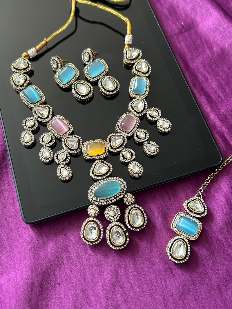 Moissanite necklace set with Maang Teeka