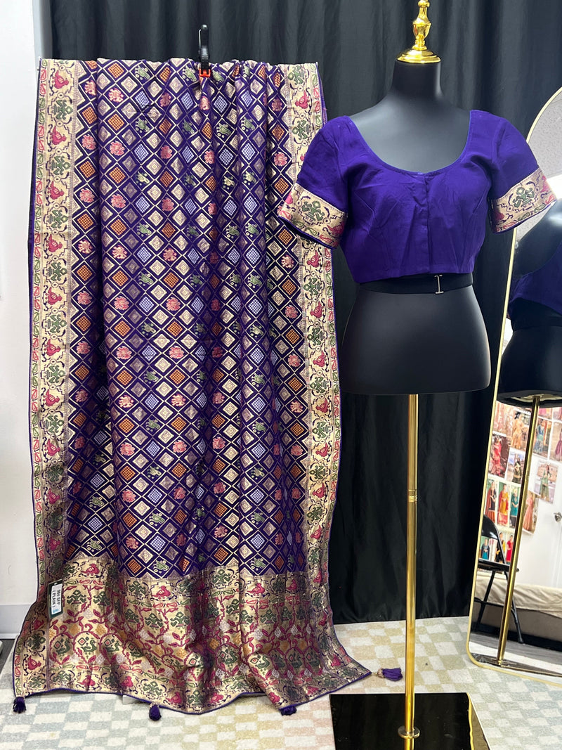 Patola bandhani saree with ready to wear blouse