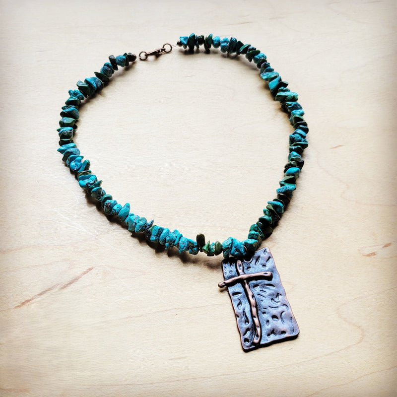 Natural Turquoise Collar Necklace w/ Cross Pendant 258y