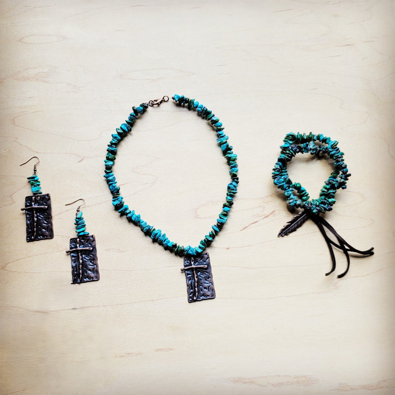 Natural Turquoise Stretch Bracelet w/ Feather 809k