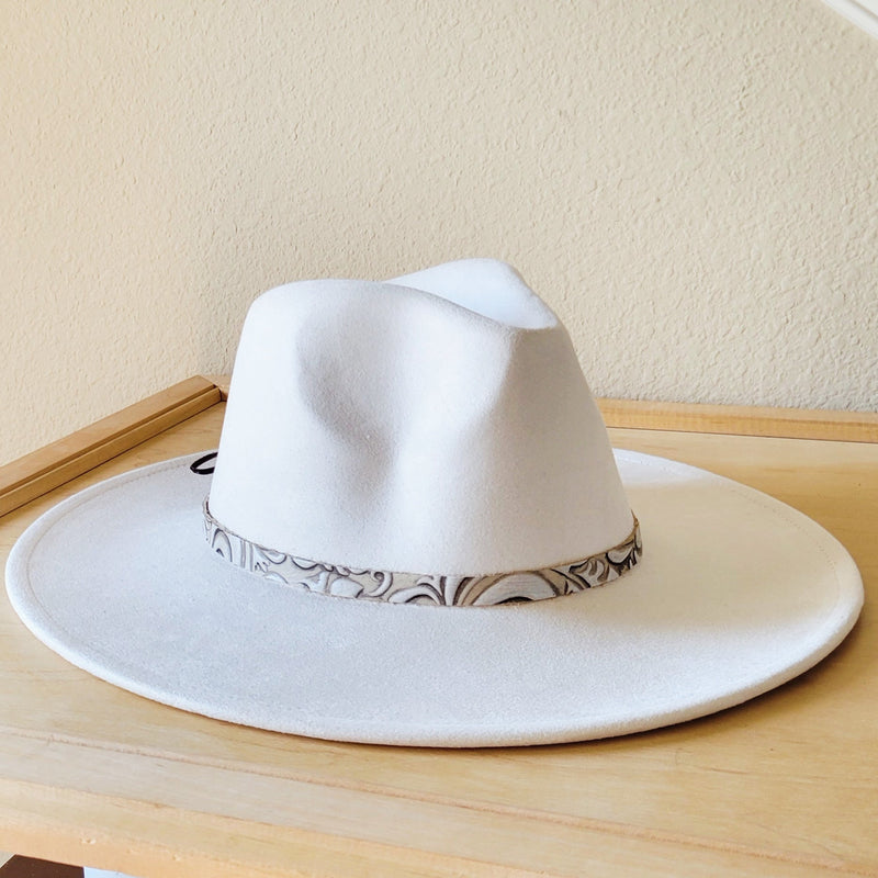 Sandy White Floral Embossed Leather Hat Band Only 951c
