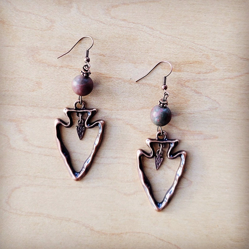 Copper Arrow Earrings w/ Genuine Picasso Jasper Beads 225q