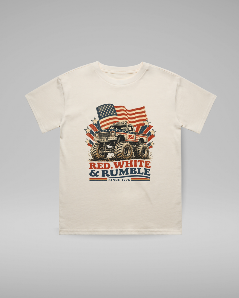 RED WHITE AND RUMBLE TEE - VINTAGE CREAM