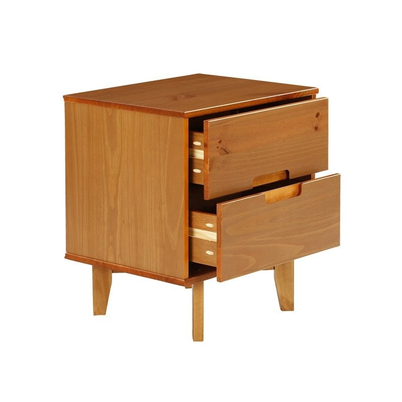 FarmHouse 2 Drawer Solid Wood Nightstand Medium Brown
