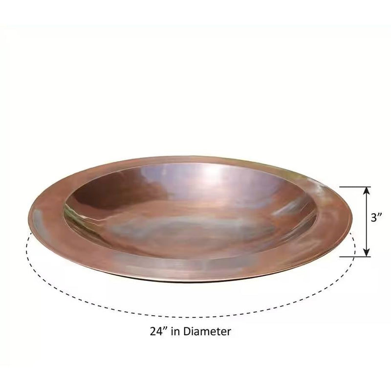 24-inch Diameter Round Copper Plated Brass Large Bird Bath Rimmed Bowl Birdbath
