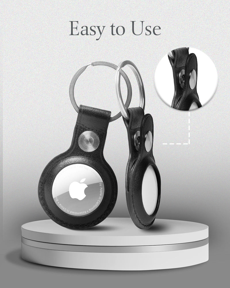 Genuine Leather AirTag Keychain – Protective Holder with Metal Ring