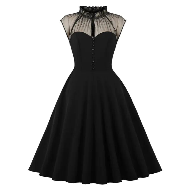 Elegant 1950s Embroidered Mesh Retro Party Dress