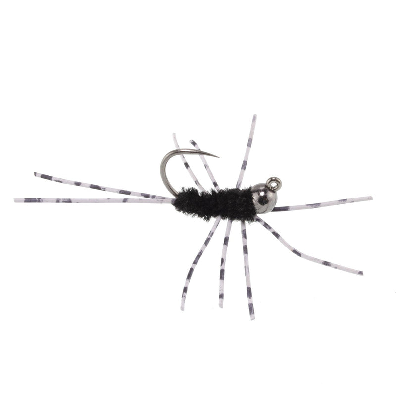 Barbless Pats Rubber Legs Tungsten Jig Black Euro Nymph 12 Flies #6