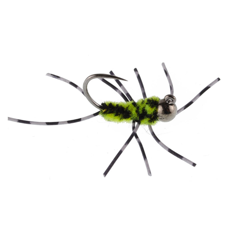 Barbless Pat's Rubber Legs Tungsten Black/Chartreuse Euro Nymph 6 Flies #6