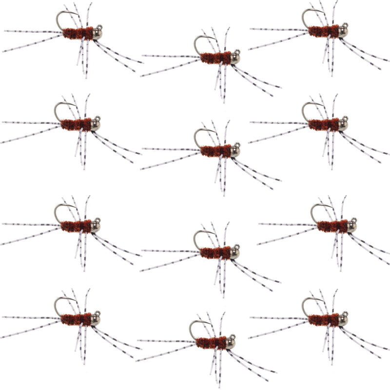 Barbless Pats Rubber Legs Tungsten Jig Brown Euro Nymph 12 Flies #6