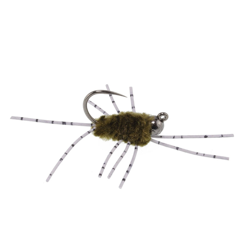 Barbless Pat's Rubber Legs Tungsten Jig Dark Olive Euro Nymph 6 Flies #6