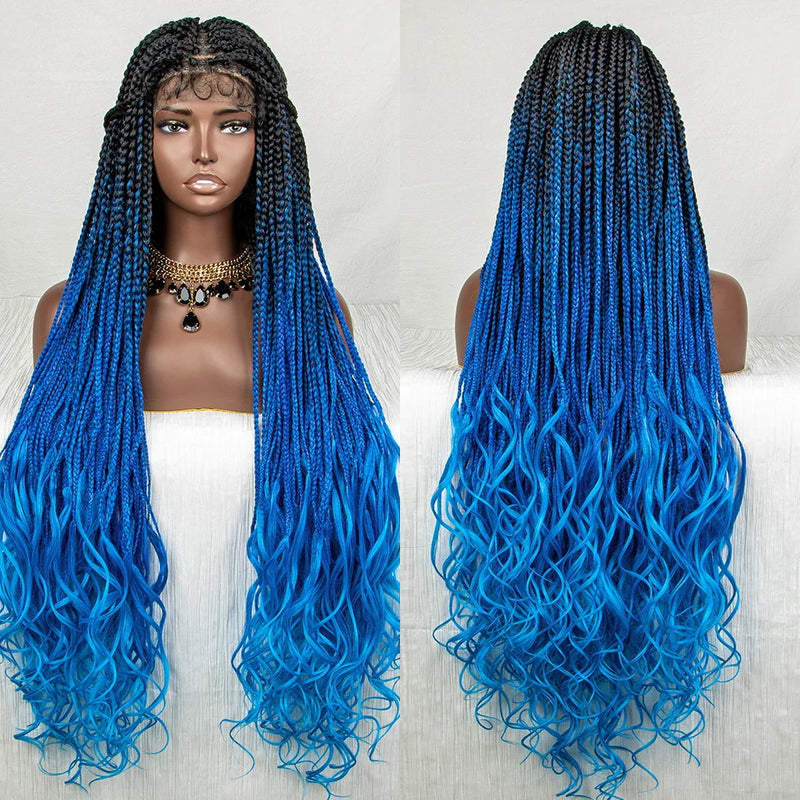 36" Water Wave Braided Wig | Lace Front | Baby Hair | Long Braids