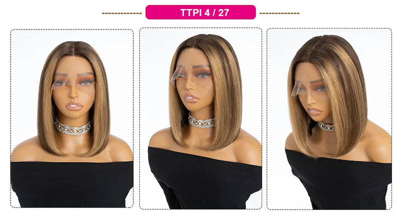 Ombre Pink & Blonde Bob Wig | Straight Human Hair T-Part Lace Front