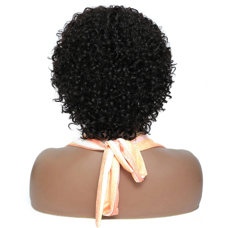 Pixie Cut Afro Kinky Curly Human Hair Bob Wig | Full Machine Made Glueless Remy