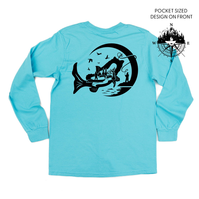 Fishing Compass - Fishing Scene (pf&b) - Long Sleeve Comfort Colors Tee