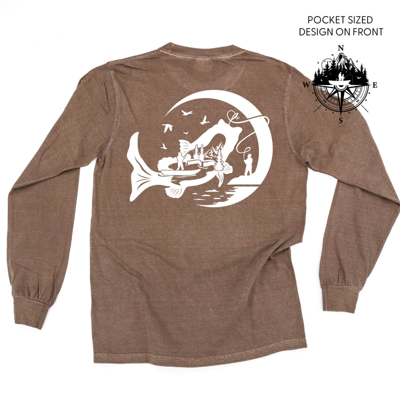 Fishing Compass - Fishing Scene (pf&b) - Long Sleeve Comfort Colors Tee