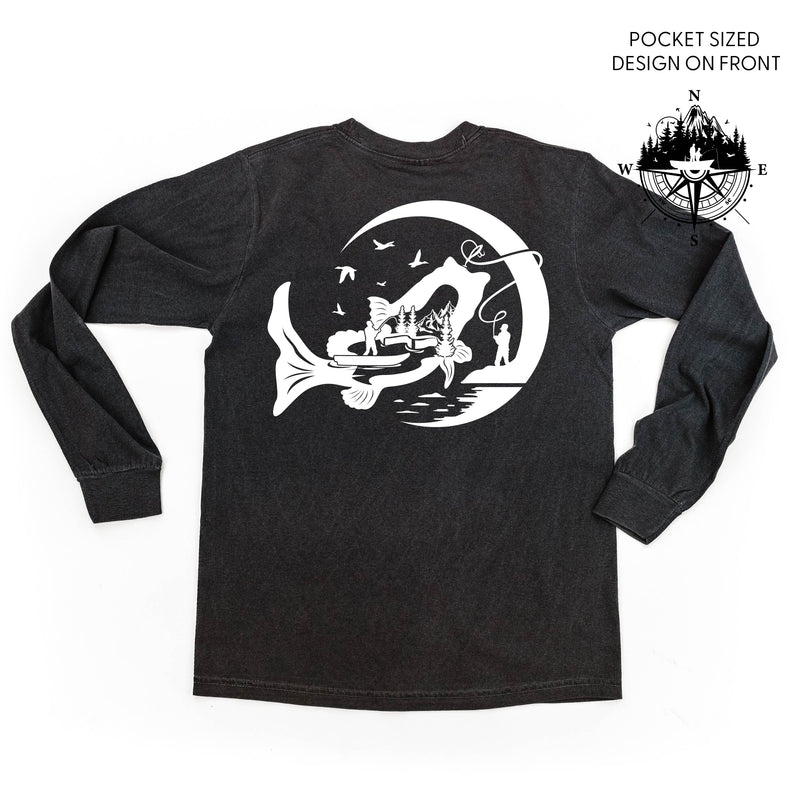 Fishing Compass - Fishing Scene (pf&b) - Long Sleeve Comfort Colors Tee