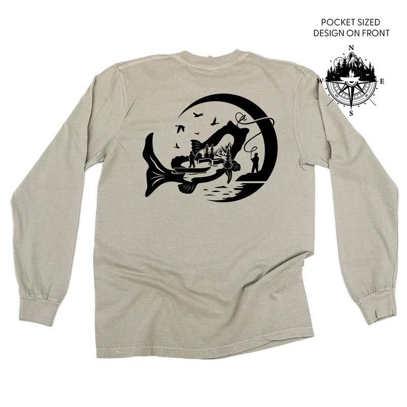 Fishing Compass - Fishing Scene (pf&b) - Long Sleeve Comfort Colors Tee
