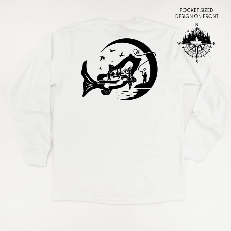 Fishing Compass - Fishing Scene (pf&b) - Long Sleeve Comfort Colors Tee