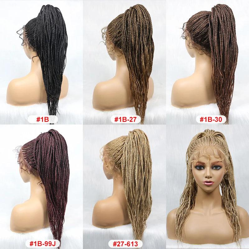 30" Braided Lace Front Wig for Black Women | African Braids with Baby Hair | Synthetic Glueless Mat Wig
