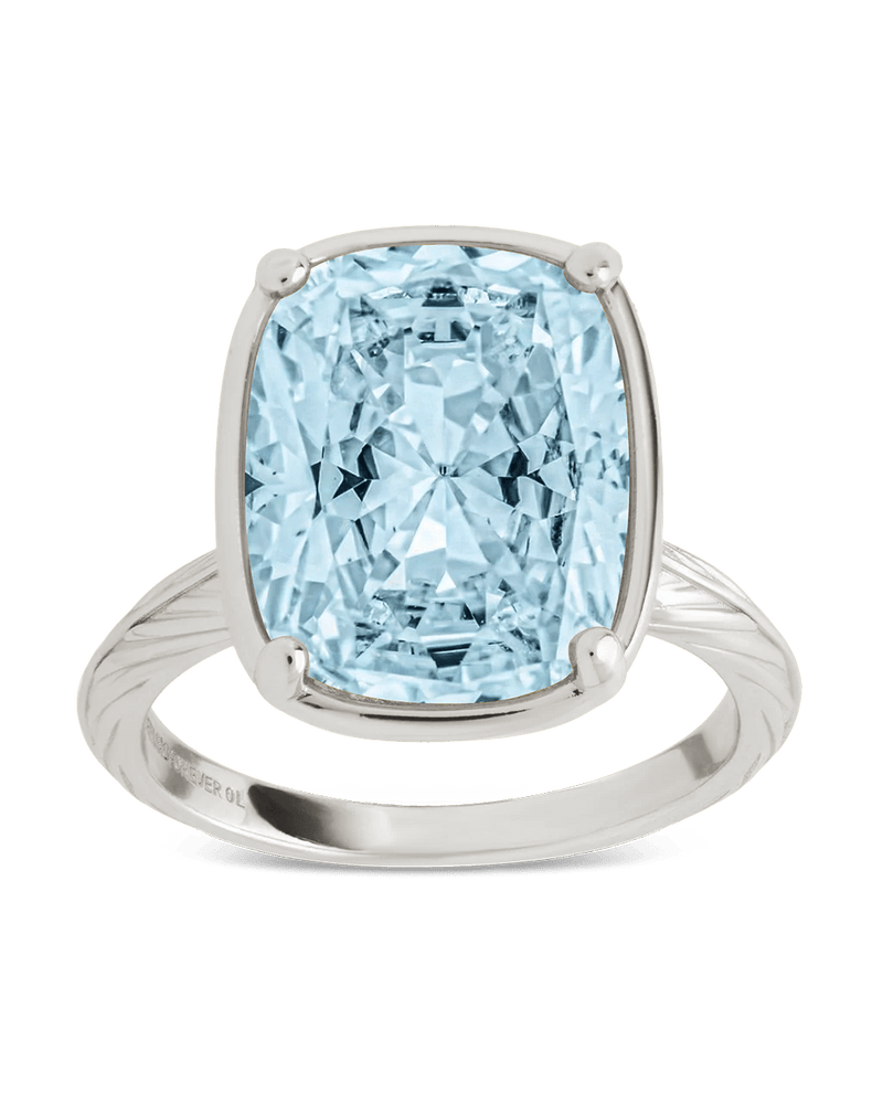 Sterling Silver Elongated Cushion Aquamarine CZ Cocktail Ring
