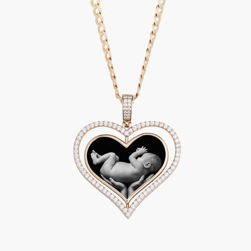 Iced Spinning Heart Photo Pendant