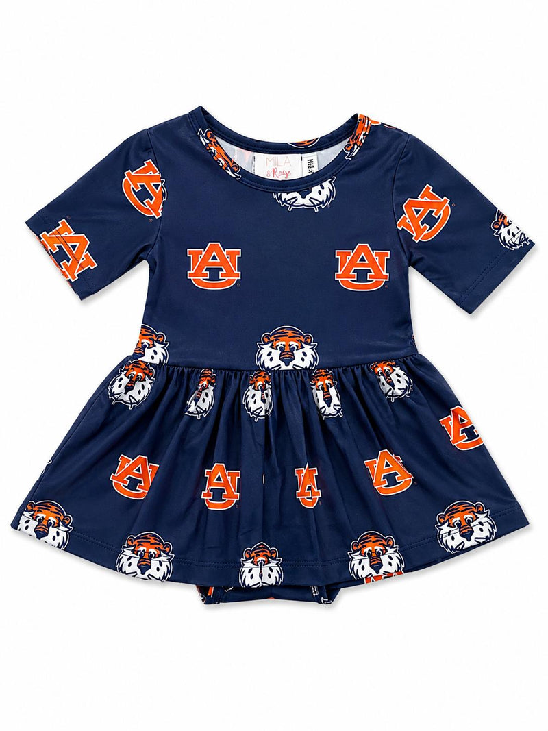 Auburn Blue Aubie 3/4 Sleeve Twirl Bodysuit
