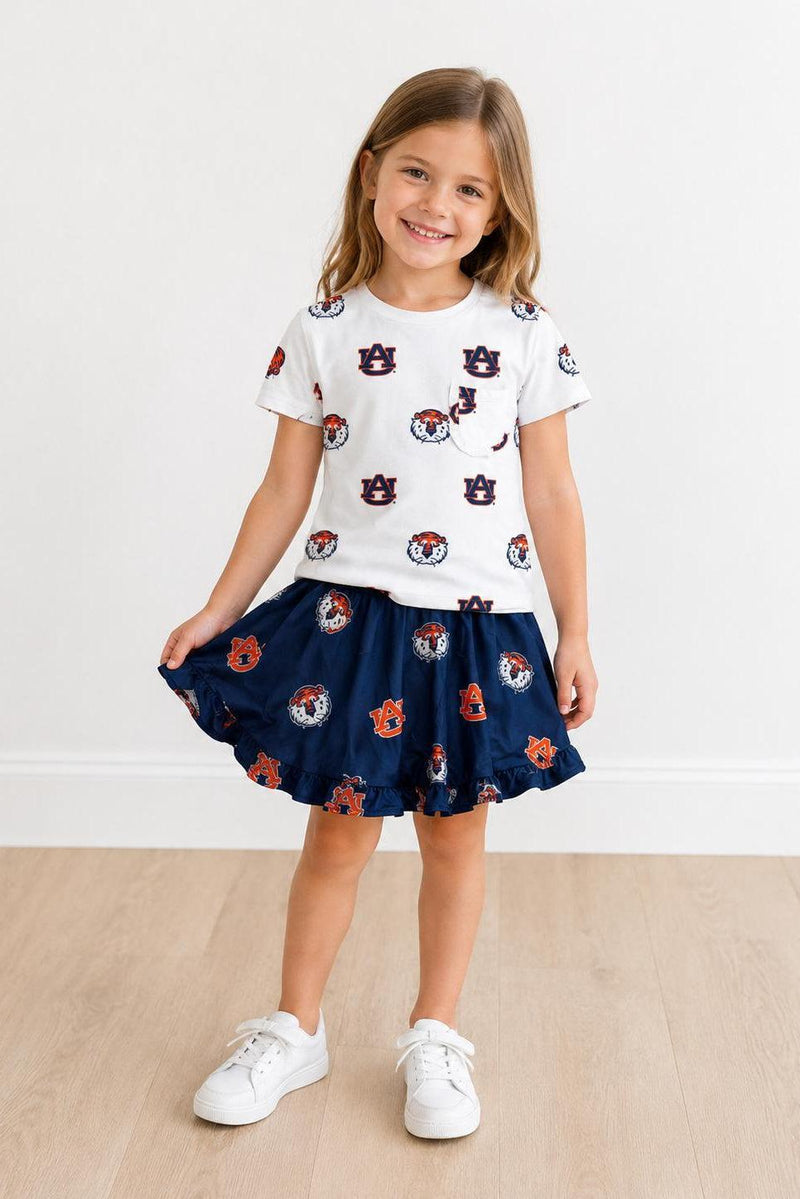 Auburn White Aubie Ruffle Pocket Tee