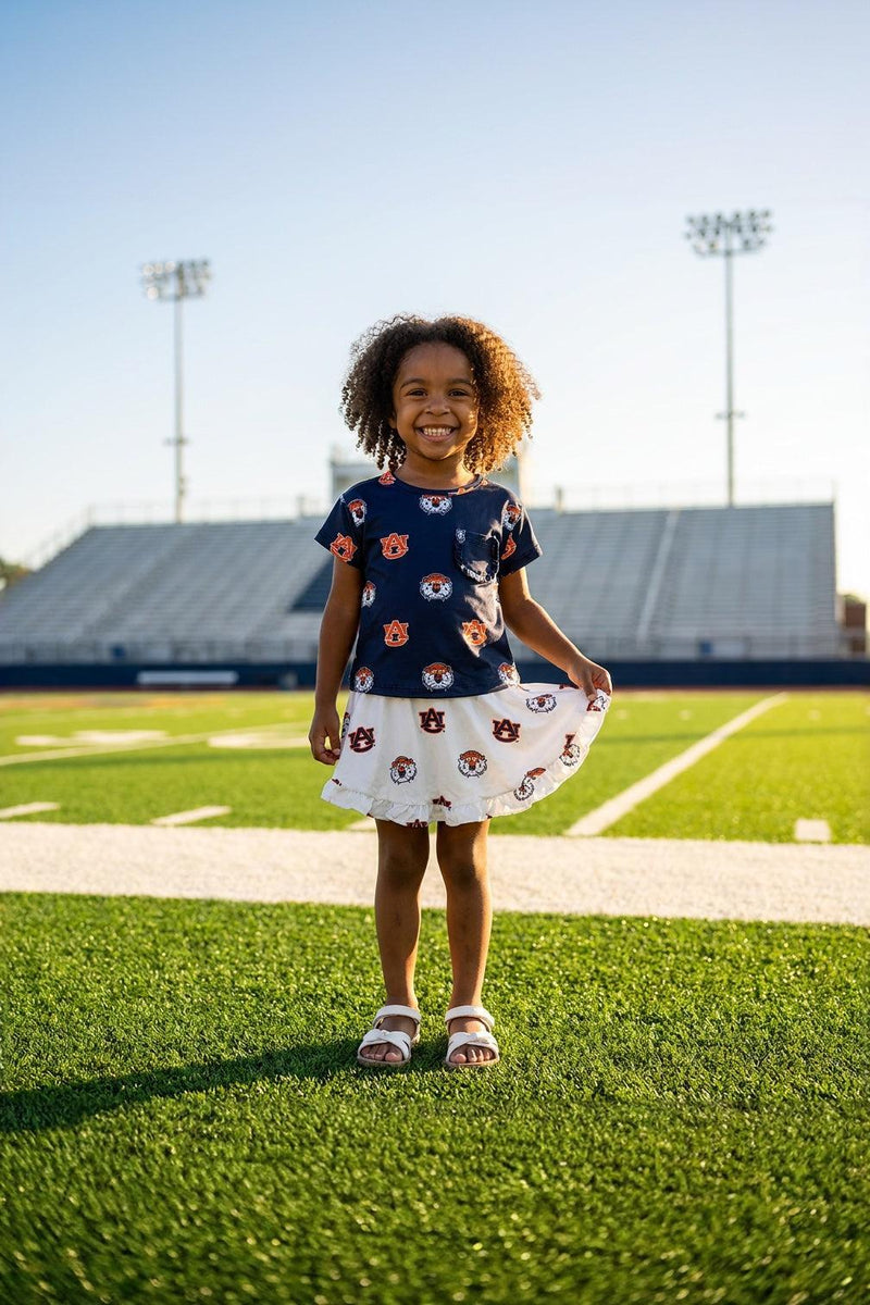 Auburn Blue Aubie Ruffle Pocket Tee