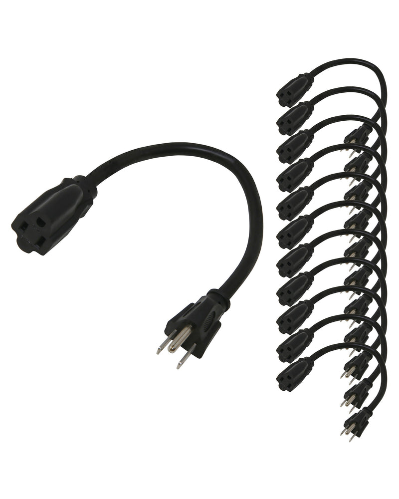 1ft Short Power Extension Cord – 14AWG, 12-Pack