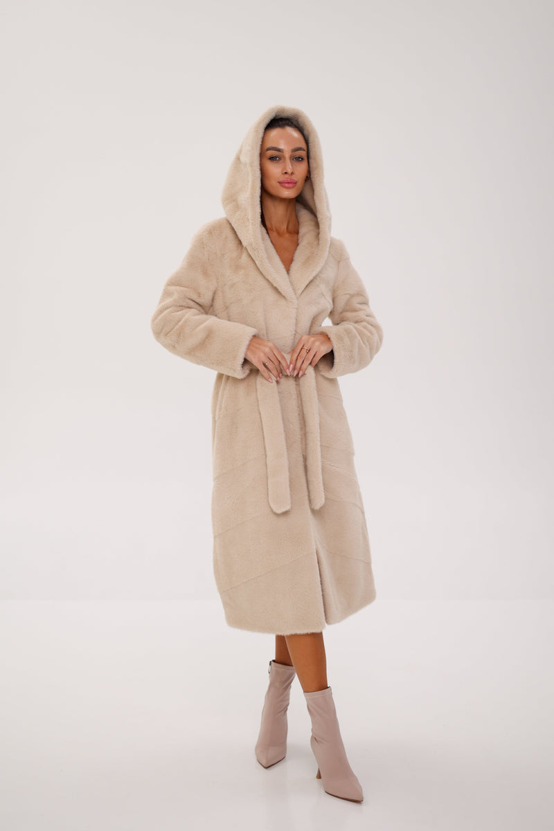 Faux Mink Effect Fur Hooded Coat