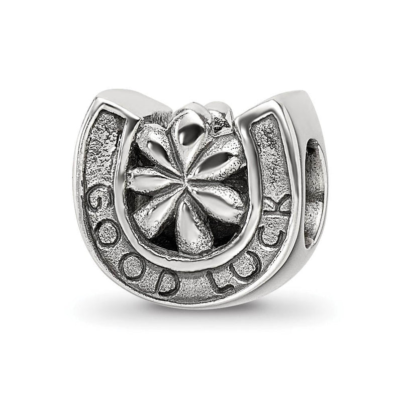 Good Luck Horseshoe Bead Charm in Antiqued Sterling Silver