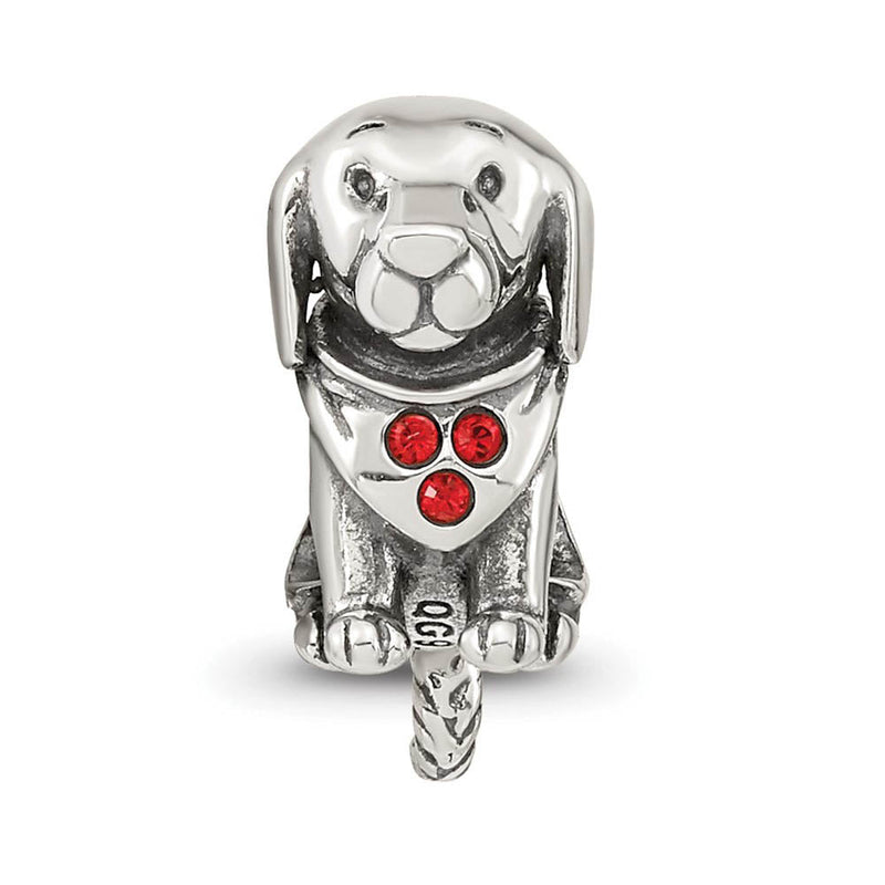 Sterling Silver & Red Crystals Bandana Dog w/ Dangling Tail Bead Charm