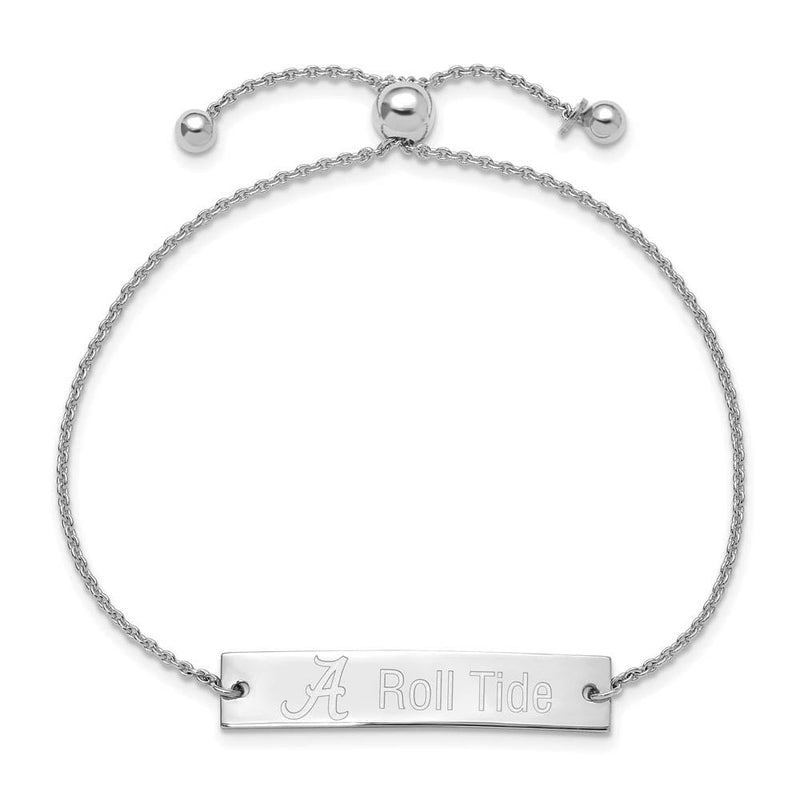 Sterling Silver Rhodium Plated Alabama Roll Tide Adj Bracelet, 9 Inch