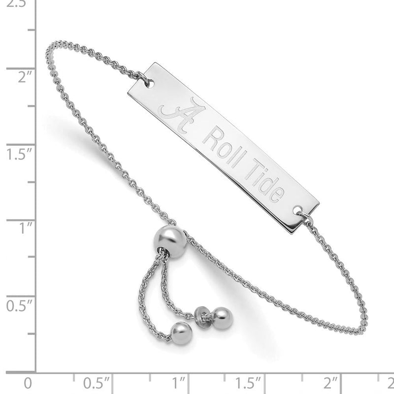 Sterling Silver Rhodium Plated Alabama Roll Tide Adj Bracelet, 9 Inch