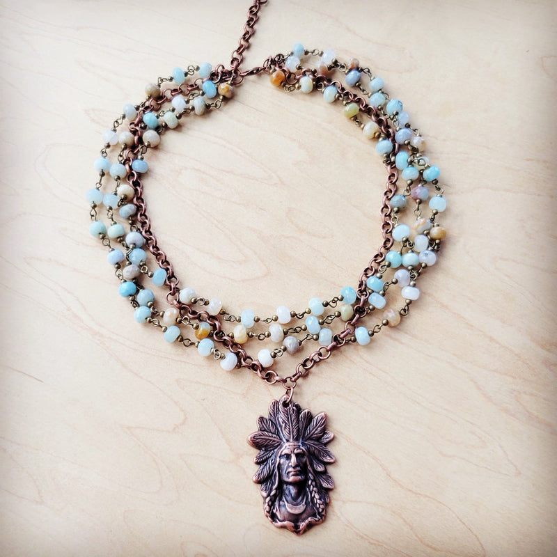 Amazonite Beaded Collar Necklace w/ Indian Pendant 260s