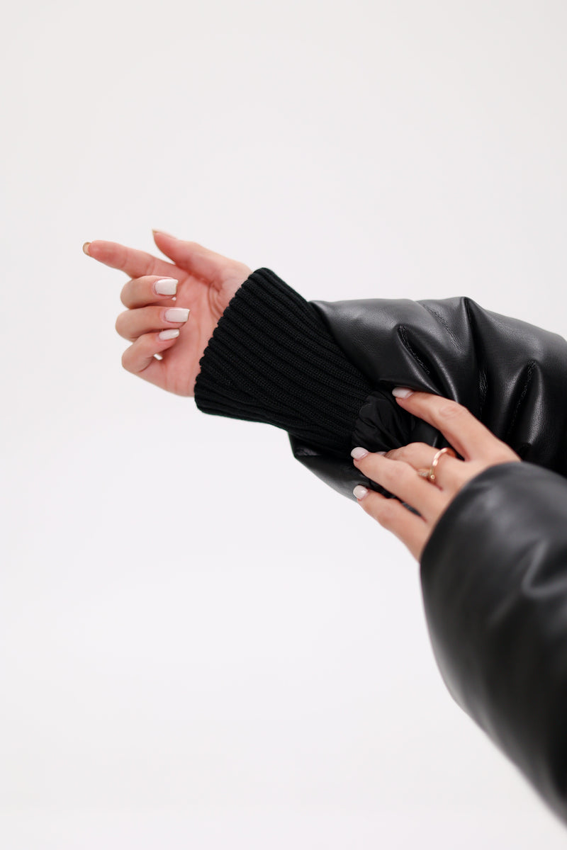 Eco Leather Alpaca Collar Down Jacket