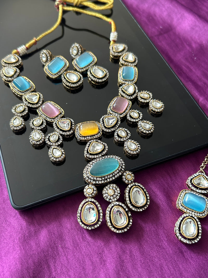 Moissanite necklace set with Maang Teeka