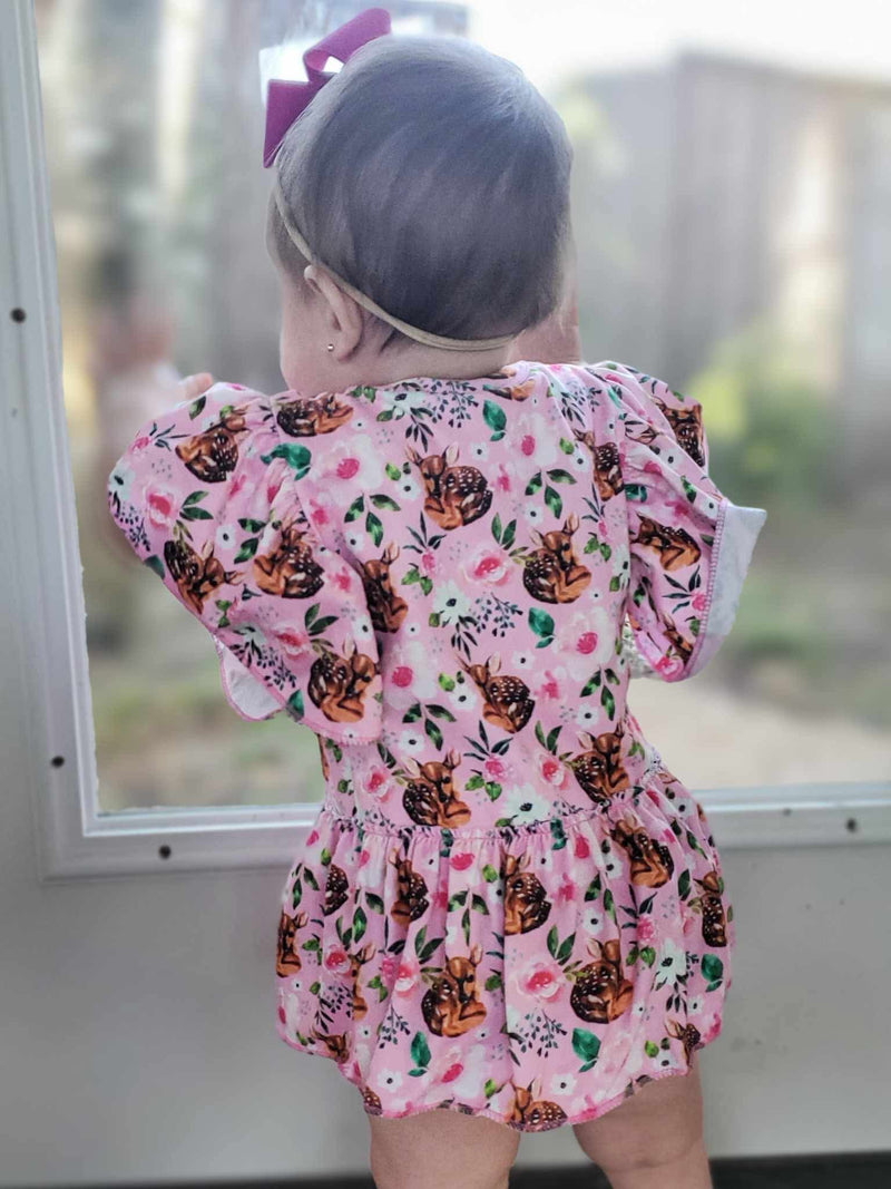 Pink fawn skirted romper