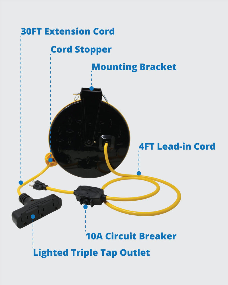 30ft Retractable Extension Cord Reel